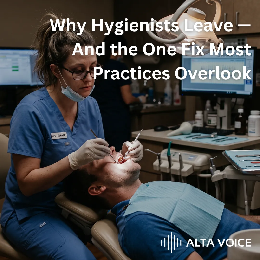 A dental hygienist performing an exam on a reclined patient in a busy operatory.